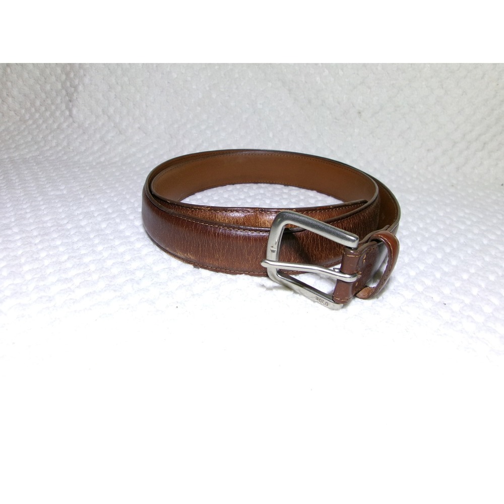 Polo Ralph Lauren Mens Brwn Leather Belt Silver Buckle 405191717-236 Size 40/100